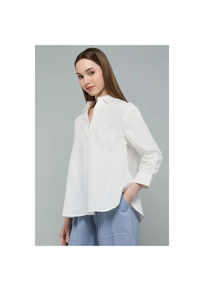 أر أند بي Solid Shirt with Classic Collar and 3/4 Sleeves
