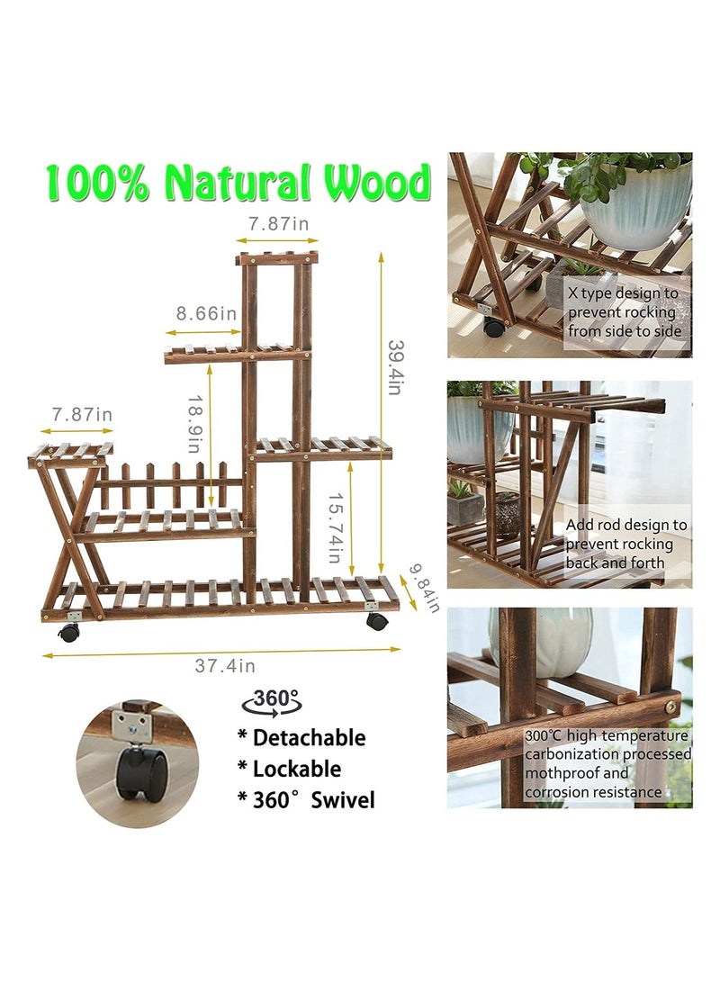 dreamons link Flower Stand Wooden Plant Stand Multilayer Stand Pest Control Wooden Shelf Rack Holder Planter Pots Shelves Display Multiple Plants Indoor Outdoor for Garden Patio Balcony With Wheels - Image 2