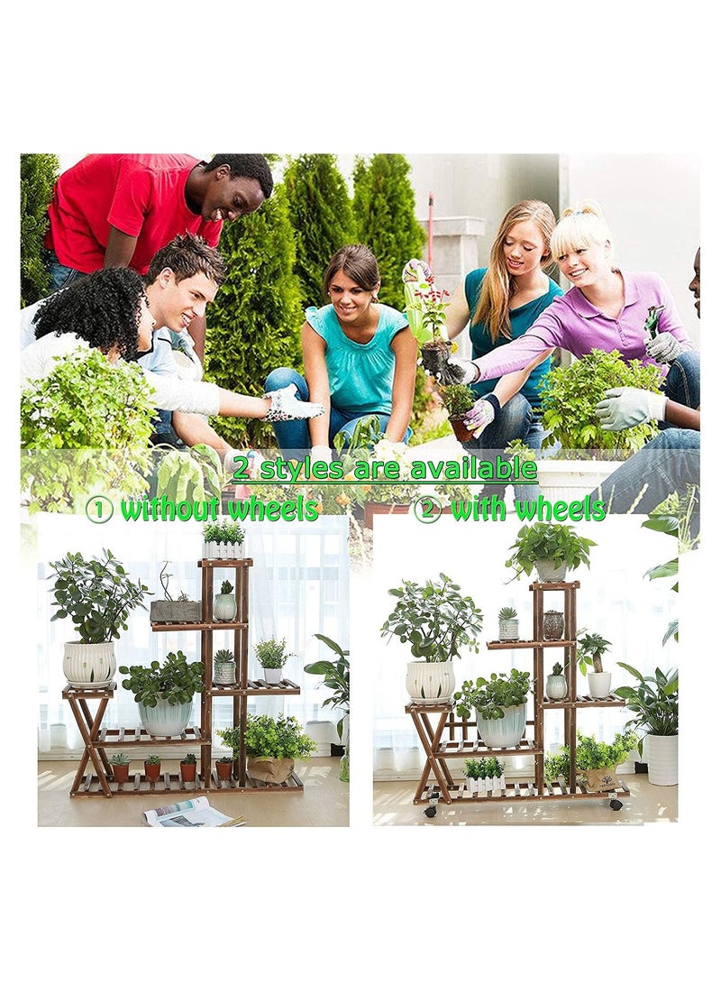 dreamons link Flower Stand Wooden Plant Stand Multilayer Stand Pest Control Wooden Shelf Rack Holder Planter Pots Shelves Display Multiple Plants Indoor Outdoor for Garden Patio Balcony With Wheels - Image 5