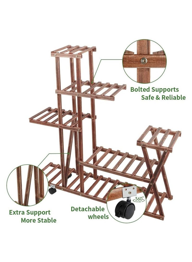 dreamons link Flower Stand Wooden Plant Stand Multilayer Stand Pest Control Wooden Shelf Rack Holder Planter Pots Shelves Display Multiple Plants Indoor Outdoor for Garden Patio Balcony With Wheels - Image 3