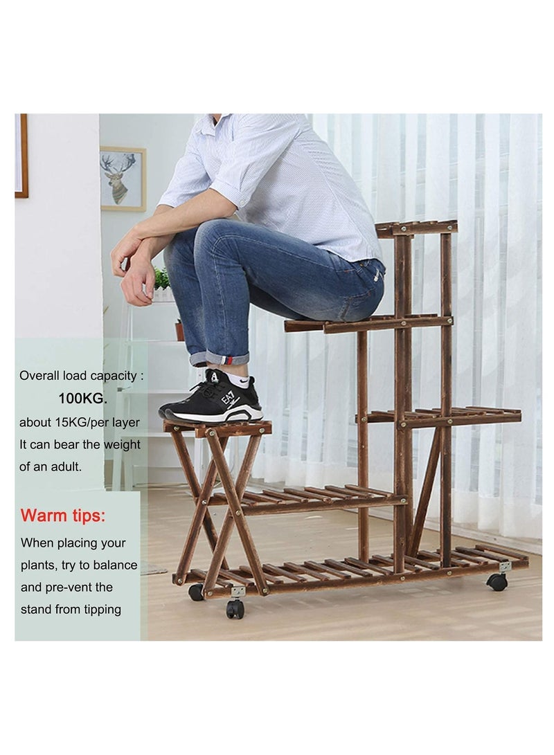 dreamons link Flower Stand Wooden Plant Stand Multilayer Stand Pest Control Wooden Shelf Rack Holder Planter Pots Shelves Display Multiple Plants Indoor Outdoor for Garden Patio Balcony With Wheels - Image 4
