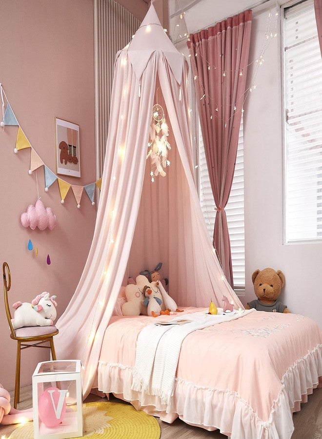 Akiky Bed Canopy for Girls with Lights Princess Dream Catcher for Kids Reading Nook Bed Tent for Twin Full Queen Size Bed,Room Decor (Beige Pink) - Image 1
