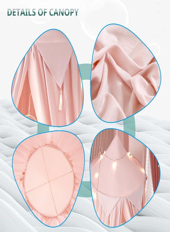 Akiky Bed Canopy for Girls with Lights Princess Dream Catcher for Kids Reading Nook Bed Tent for Twin Full Queen Size Bed,Room Decor (Beige Pink) - Image 4