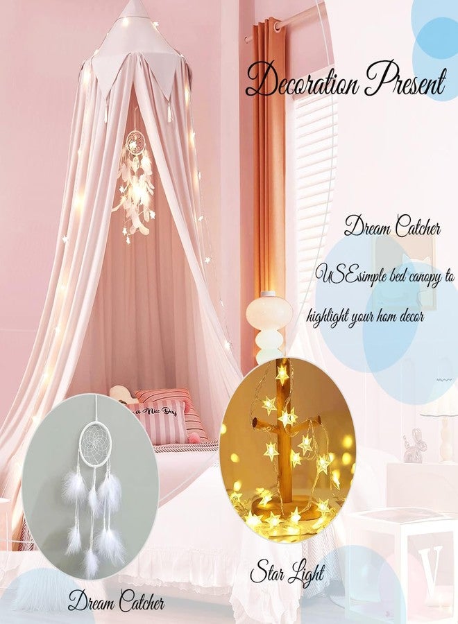 Akiky Bed Canopy for Girls with Lights Princess Dream Catcher for Kids Reading Nook Bed Tent for Twin Full Queen Size Bed,Room Decor (Beige Pink) - Image 3
