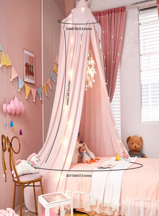 Akiky Bed Canopy for Girls with Lights Princess Dream Catcher for Kids Reading Nook Bed Tent for Twin Full Queen Size Bed,Room Decor (Beige Pink) - Image 2