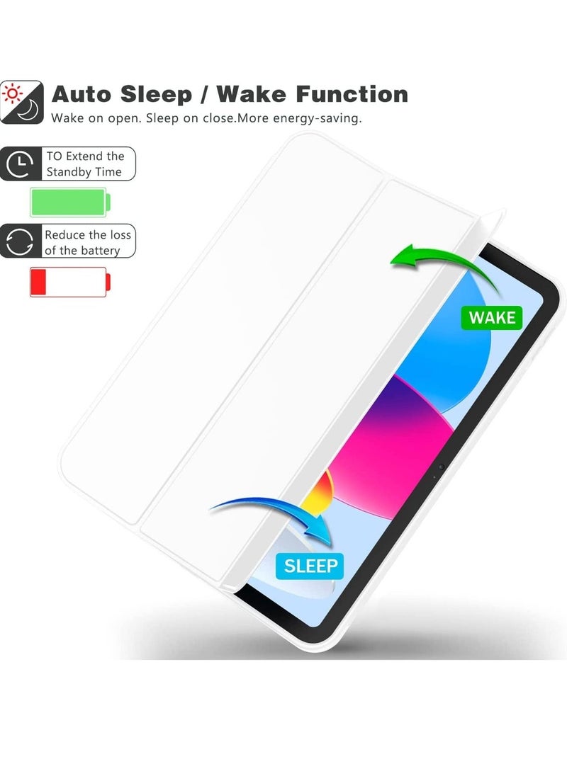 IAF New iPad 10.9 Inch Case 2022 (10th Gen) with Pencil Holder â€“ Trifold Stand Smart Case, Soft TPU Back, Auto Wake/Sleep (White) - Image 1