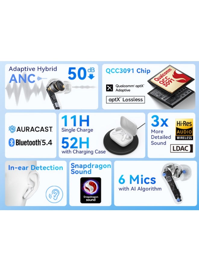 إيرفن سماعات EarFun Air Pro 4 لاسلكية بإلغاء ضوضاء تكيفي هجين، Snapdragon Sound و aptX Lossless، 6 ميكروفونات AI للمكالمات، صوت Hi-Res LDAC، تشغيل حتى 52 ساعة، بلوتوث 5.4، مستشعر ارتداء - Image 4