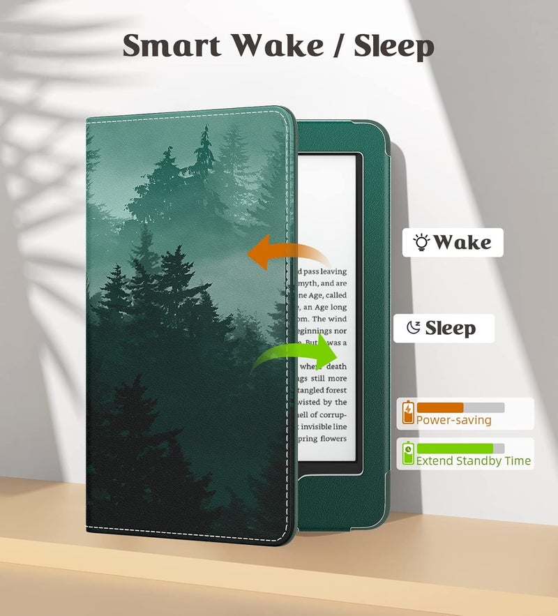 MoKo Case for 7"/6.8" Kindle Paperwhite(12th/11th Generation-2024/2021) and Kindle Colorsoft Signature Edition, Slim PU Shell Cover Case with Auto-Wake/Sleep for Kindle Paperwhite 2024, Green Forest - Image 5