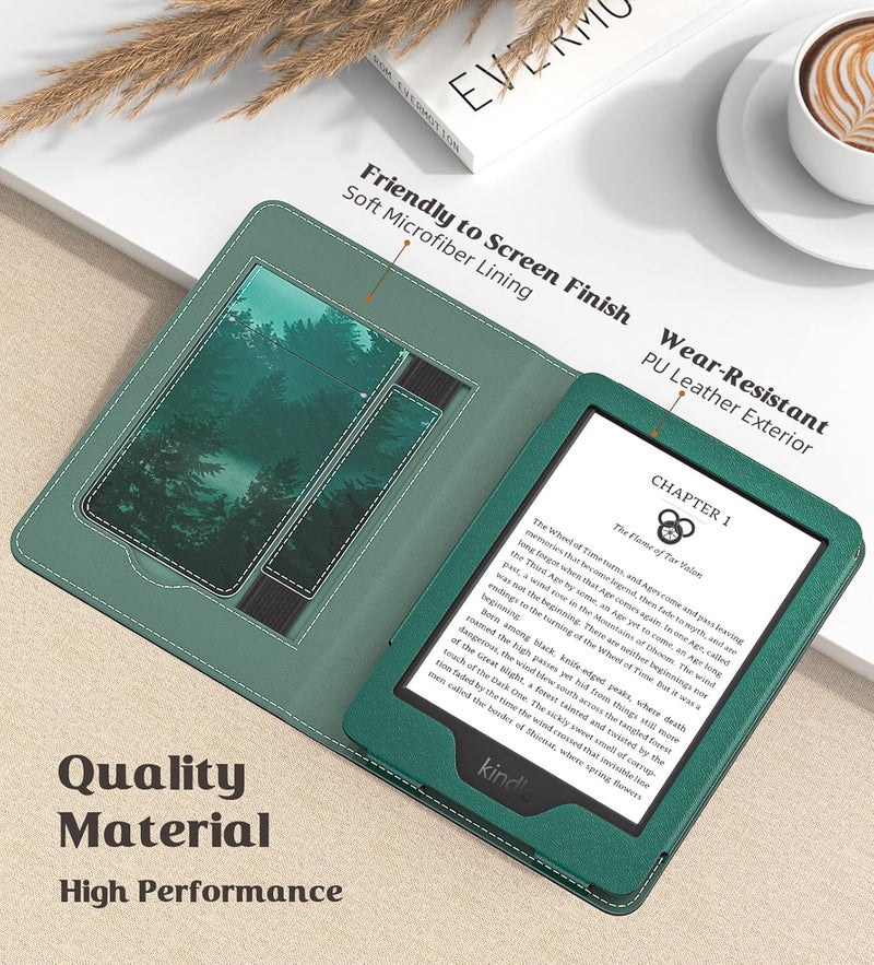 MoKo Case for 7"/6.8" Kindle Paperwhite(12th/11th Generation-2024/2021) and Kindle Colorsoft Signature Edition, Slim PU Shell Cover Case with Auto-Wake/Sleep for Kindle Paperwhite 2024, Green Forest - Image 4