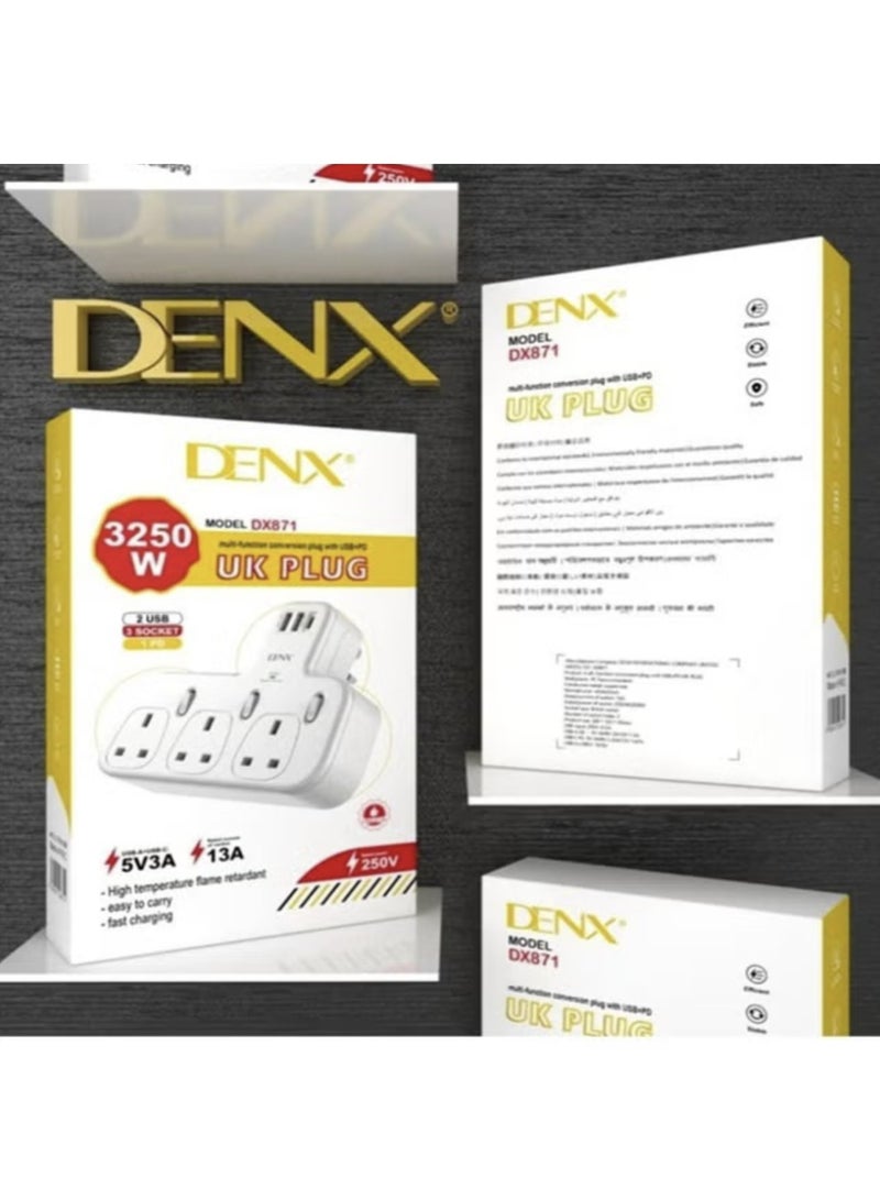 Denx Wall power strip with 3 triple outlets, two USB ports, and a PD port that supports fast charging/DX871 - Image 4