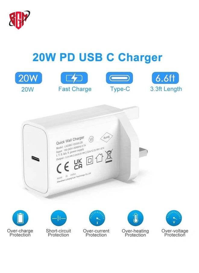 BGM - Apple MFi Certified iPhone 20W USB C PD Wall Plug Fast Charger, Compatible with 6.6FT USB C to Lightning Cable - Image 1