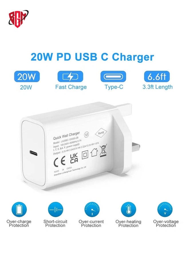BGM - Apple MFi Certified iPhone 20W USB C PD Wall Plug Fast Charger, Compatible with 6.6FT USB C to Lightning Cable - Image 1