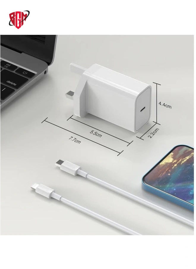 BGM - Apple MFi Certified iPhone 20W USB C PD Wall Plug Fast Charger, Compatible with 6.6FT USB C to Lightning Cable - Image 1
