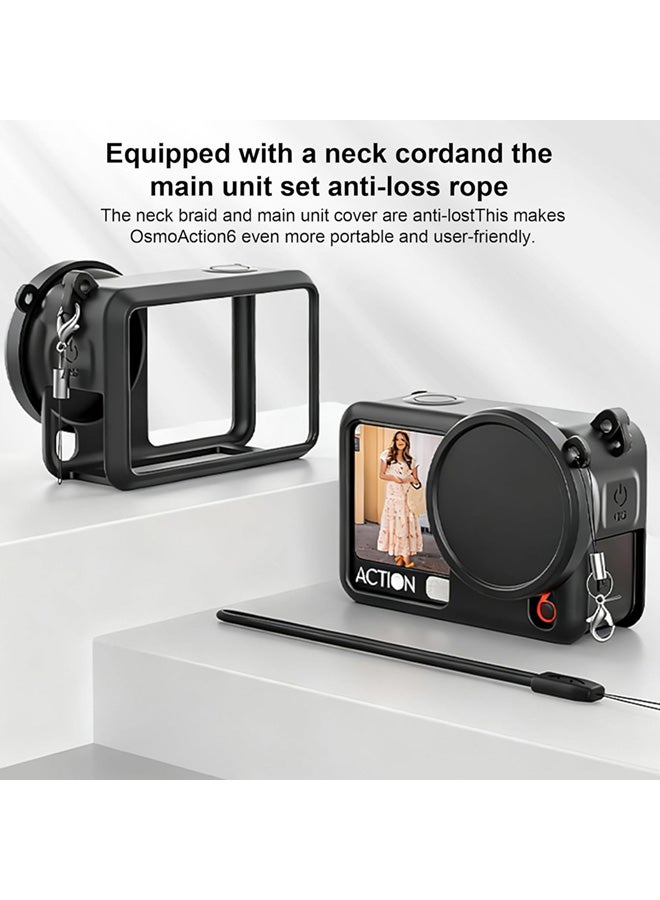 سجيت حافظة سيليكون لكاميرا DJI Action 6، مع واقيات شاشة وأغطية عدسة، مجموعة إكسسوارات كاملة للحماية - Image 2