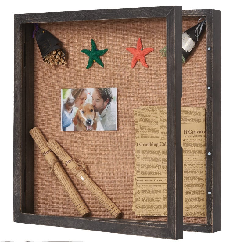 BECTSBEFF Extra Large Shadow Box 20x20 Square Shadow Boxes Display Cases with Hinged Door Big Memorial Display Box for Weddings Bouquet Flowers Jersey  Weathered Black 