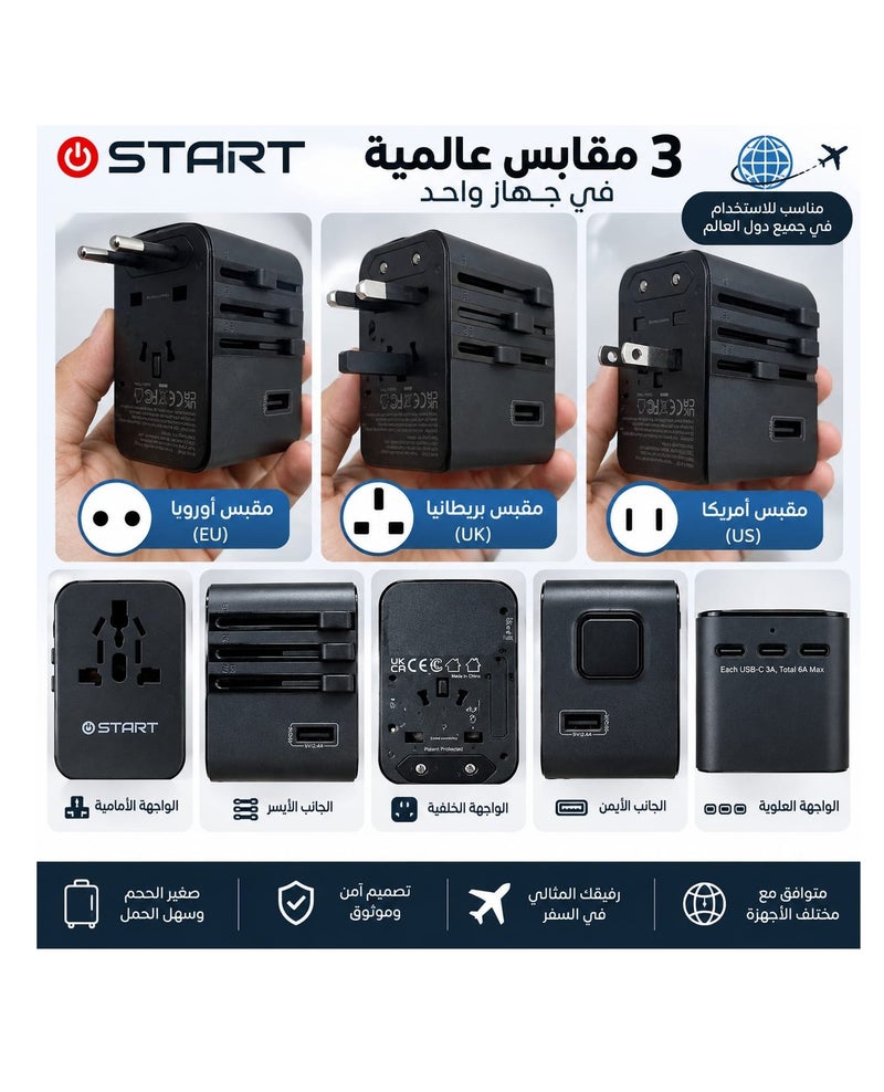 محول شحن للسفر متعدد المنافذ والمقابس بقدرة 2500 واط (طراز ST-41) - Image 4