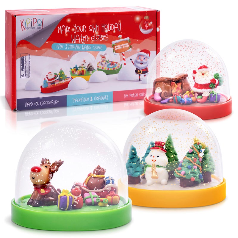 Kipipol Make Your Own Holiday Water Globe Kit 3X DIY Snow Globe Making Kit w 3 Figures 10 Packs of Modeling Clay for Sculpting Crafts for Girls Ages 46 Arts and Crafts for Kids Ages 46812 - Image 2