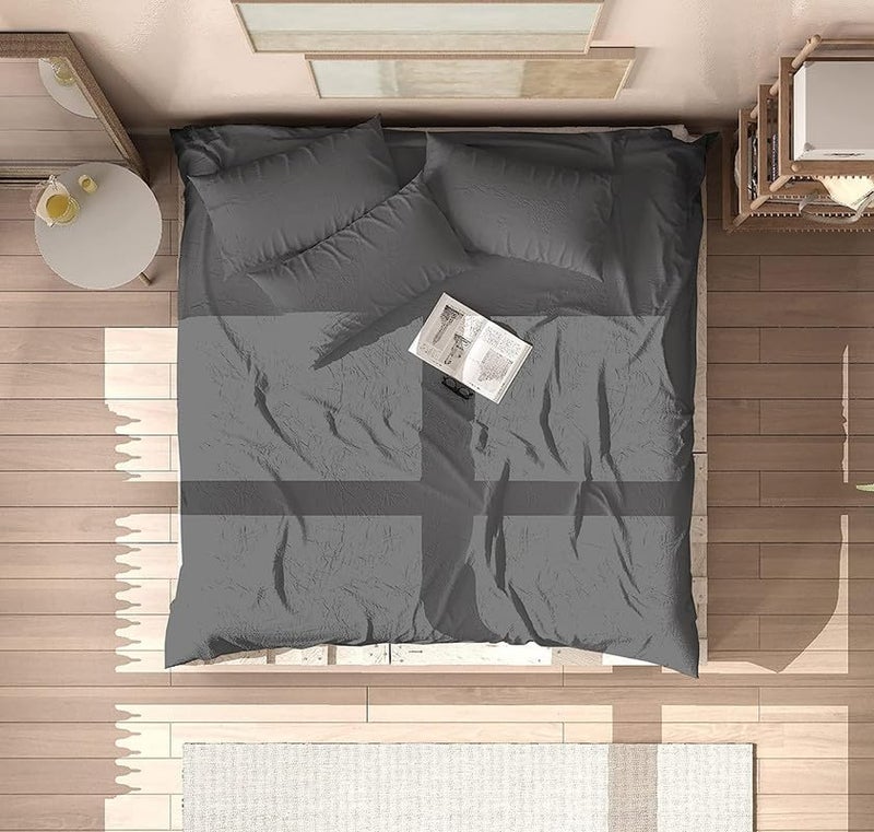 EASY BEDDING 3 PC Bed Sheet 1 Flat Sheet 2 Pillow Cover Luxury 100 Egyptian Cotton Premium 800 TC Hotel Quality Lightweight Cooling Soft Sateen Weave Queen Size Dark Gray Solid - Image 2
