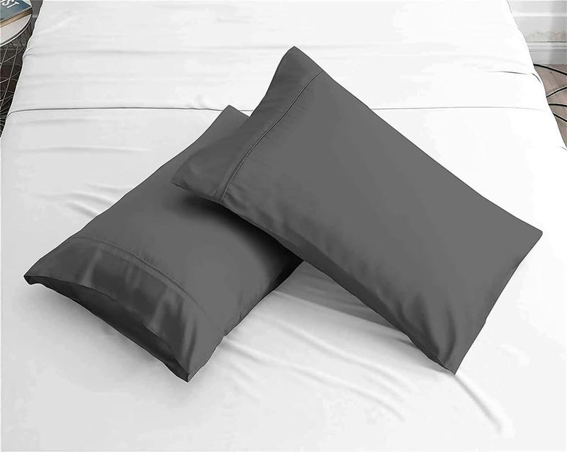 EASY BEDDING 3 PC Bed Sheet 1 Flat Sheet 2 Pillow Cover Luxury 100 Egyptian Cotton Premium 800 TC Hotel Quality Lightweight Cooling Soft Sateen Weave Queen Size Dark Gray Solid - Image 3