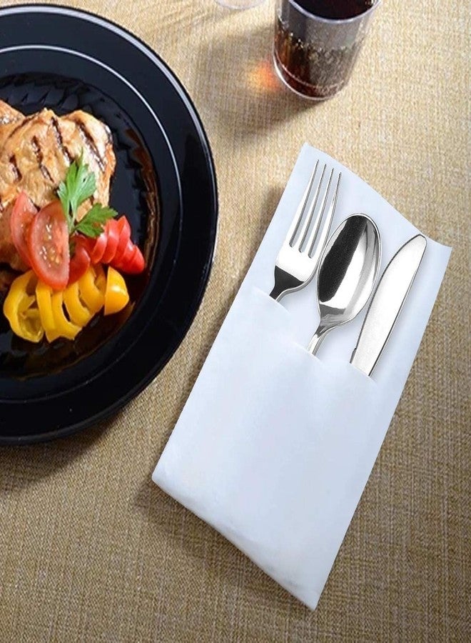 Kaya Silver Elegance Disposable Plastic Cutlery in White Pocket Napkin Set (Set of 7) - Stylish Dinnerware for Parties, Weddings & Events - Complete Set of Napkins, Forks, Knives & Spoons - Image 4