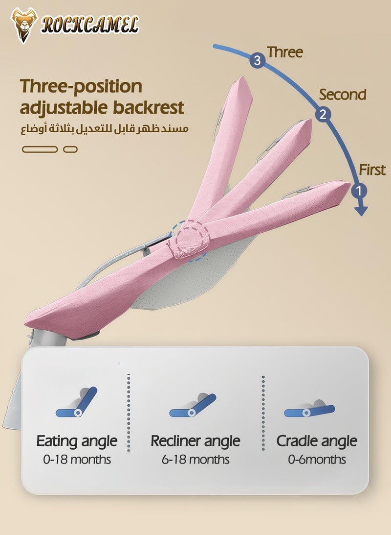 ROCKCAMEL Movable Baby Swing Chair for Infants, Portable Bluetooth Baby Rocker with 5 Swing Speed, Timer, Remote Control & Removable Canopy, Adjustable Recline & Machine Washable Seat, Baby Rocker with Mosquito Net, Pink - Image 2