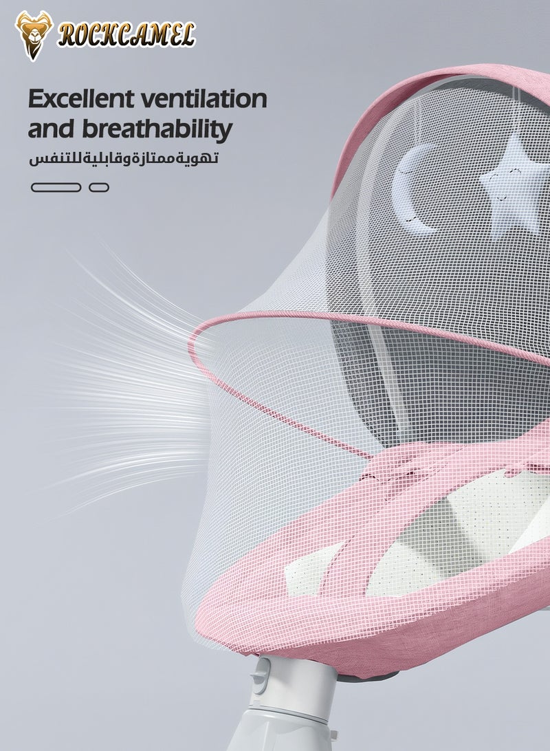 ROCKCAMEL Movable Baby Swing Chair for Infants, Portable Bluetooth Baby Rocker with 5 Swing Speed, Timer, Remote Control & Removable Canopy, Adjustable Recline & Machine Washable Seat, Baby Rocker with Mosquito Net, Pink - Image 4