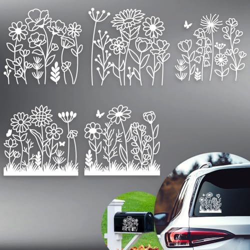 Hobbspring 5 Styles Flower Car Stickers 61x583 Inches Reflective Universal Wildflower Decals Beautiful Funny Boho Bloom Flora Plastic Decoration Decals for Auto Cars Truck Window Walls Laptop - Image 1