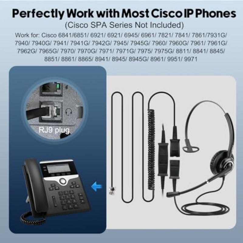 سماعة هاتف مكتبية لهواتف مكتب Cisco: سلكية RJ9، ميكروفون عازل للضوضاء، أسود، هيكل بلاستيكي متين مع تصميم مريح - Image 5