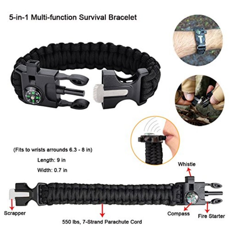 Emergency Survival Kit 13 in 1, Outdoor Survival Gear Tool with Survival Bracelet, Fire Starter, Whistle, Wood Cutter, Water Bottle Clip, Pen Survival Kit 1 - Image 2