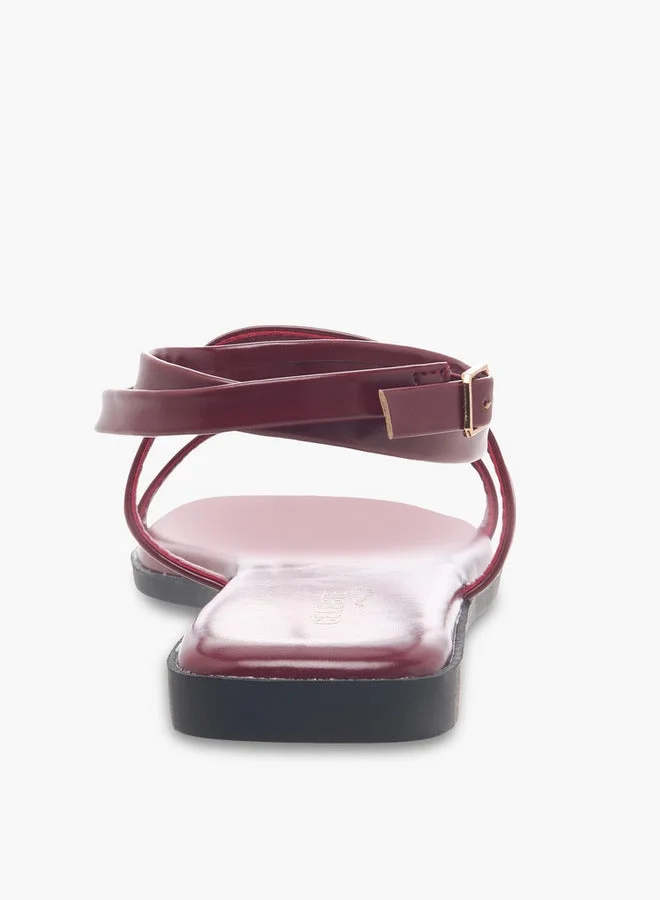 Celeste BURGUNDY Women Ankle Strap Flat Sandals for Women | Best Price UAE