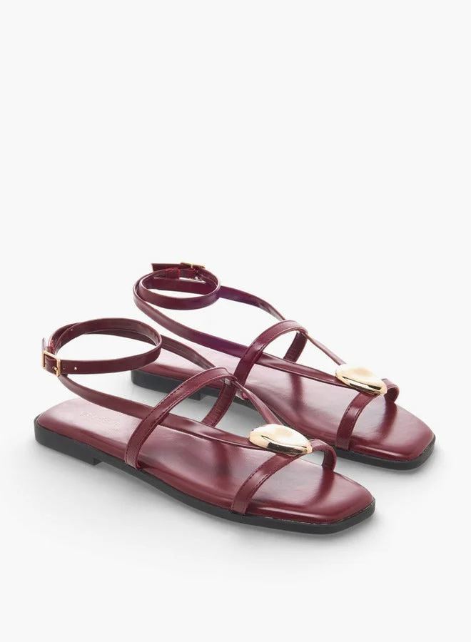 Celeste BURGUNDY Women Ankle Strap Flat Sandals for Women | Best Price UAE