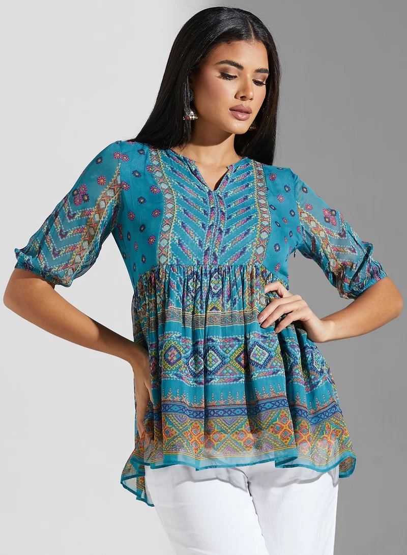 Label RITU KUMAR Pleat Detail Printed Top