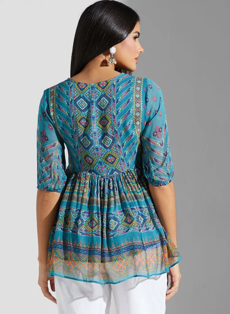 Label RITU KUMAR Pleat Detail Printed Top