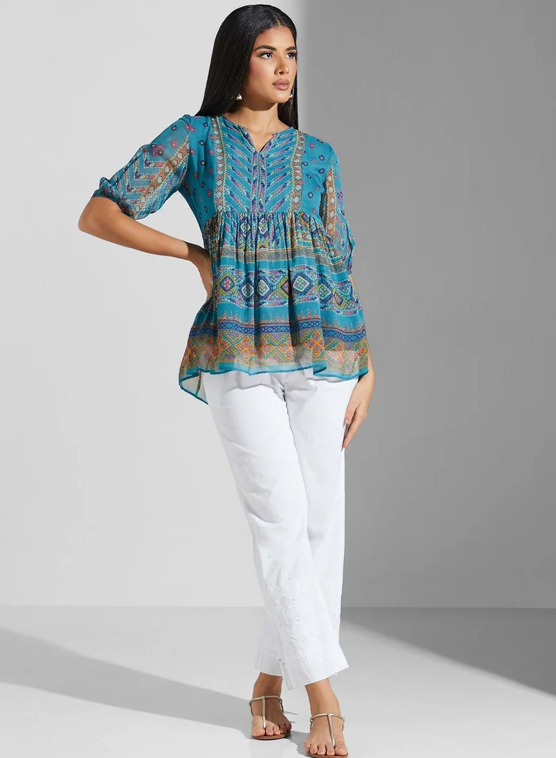 Label RITU KUMAR Pleat Detail Printed Top