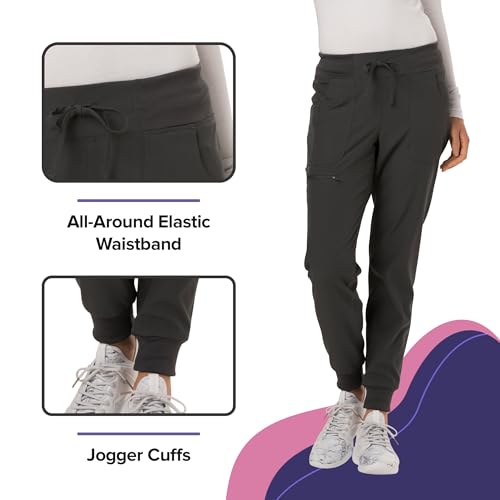 HeartSoul Women's Medical Scrub Jogger Pants Contemporary fit Drawstring Waistband Jogger with 5 Pockets - HS030P, XS Petite, Pewter - Image 5