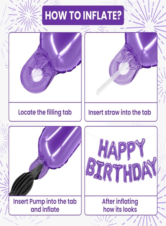 KatchOn, Purple Happy Birthday Balloons - 16 Inch, Helium Supported | Foil Happy Birthday Balloons for Purple Birthday Decorations | happy birthday Balloon Banner, Unicorn Birthday Decorations - Image 3