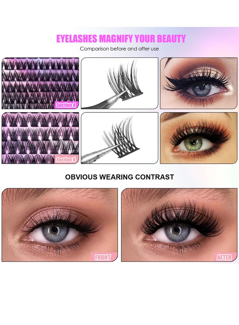 GUDOO 126 Pack Lashes Extension Kit Lash Cluster with Waterproof Lash Bond and Seal and Cluster Lash Tweezers and Lash Brush Wispy Cluster Lashes DIY Eyelashes Extension Kit - Image 3