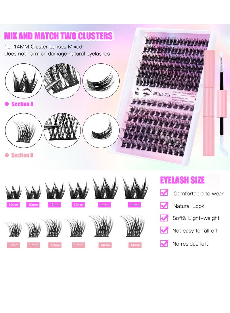 GUDOO 126 Pack Lashes Extension Kit Lash Cluster with Waterproof Lash Bond and Seal and Cluster Lash Tweezers and Lash Brush Wispy Cluster Lashes DIY Eyelashes Extension Kit - Image 2