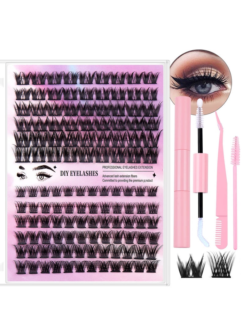GUDOO 126 Pack Lashes Extension Kit Lash Cluster with Waterproof Lash Bond and Seal and Cluster Lash Tweezers and Lash Brush Wispy Cluster Lashes DIY Eyelashes Extension Kit - Image 1