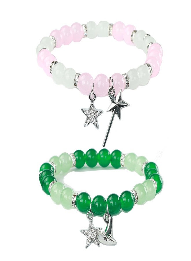 Volare Elphaba Galinda Friendship Matching Bracelets Witch Hat Magic wand BFF Bracelets Best Friend Bracelets for Fans Friends (Pink&Green) - Image 1