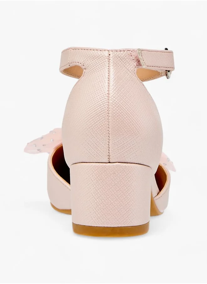 سيليست Girls Flower Applique Block Heel Shoes With Hook And Loop Closure