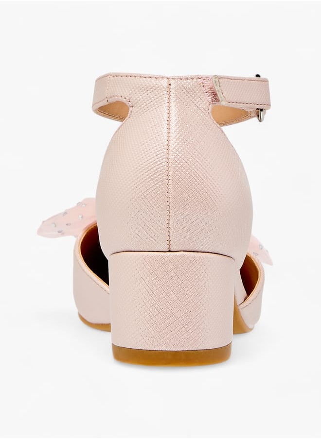 Celeste - Girls Flower Applique Block Heel Shoes With Hook And Loop Closure - Image 1
