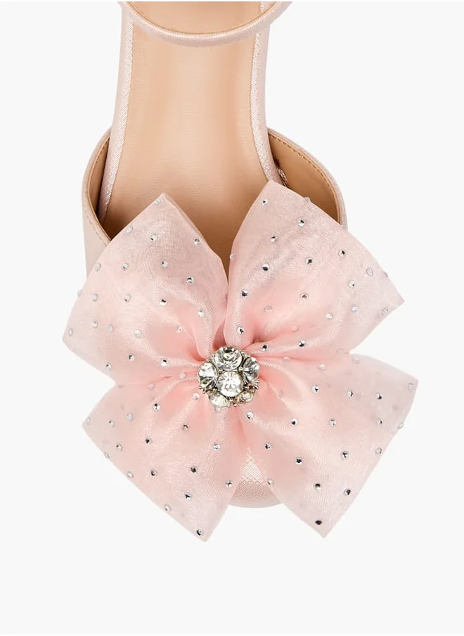 سيليست Girls Flower Applique Block Heel Shoes With Hook And Loop Closure