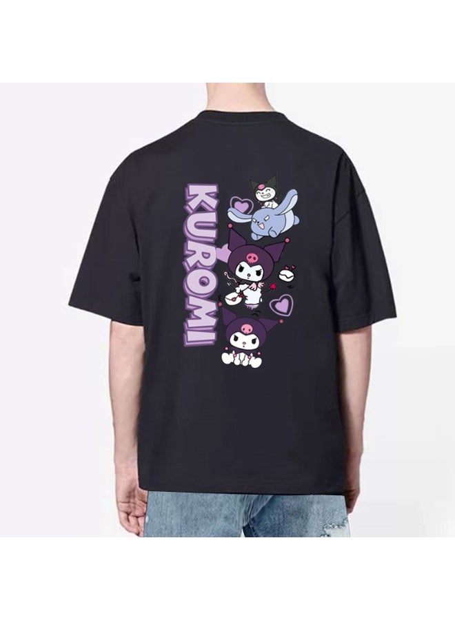 Kuromi cotton short-sleeved T-shirt student men's and women's youth summer tide brand loose off-shoulder half-sleeved top - Image 2