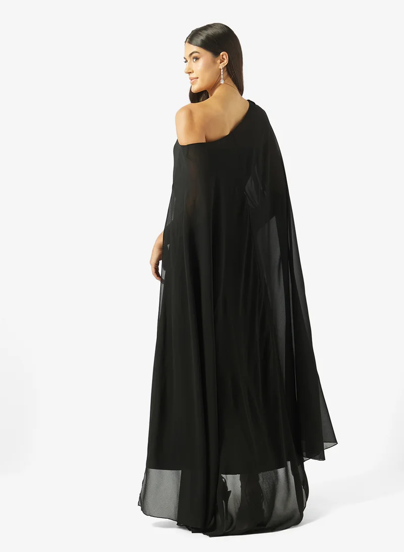 خزانة Bandeau Dress Wih Sheer Cape