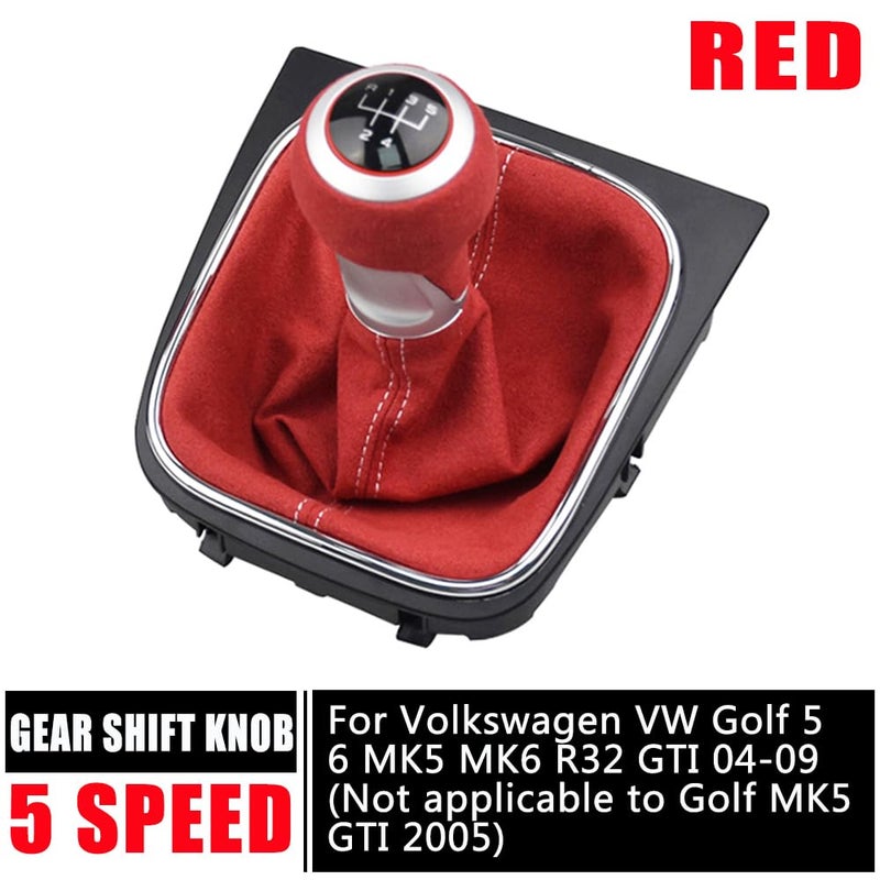 مقبض ناقل الحركة الأحمر 5 سرعات لجولف 5 6 MK5 MK6 R32 GTI 2004-2009 مع غطاء من الجلد السويدي - Image 2