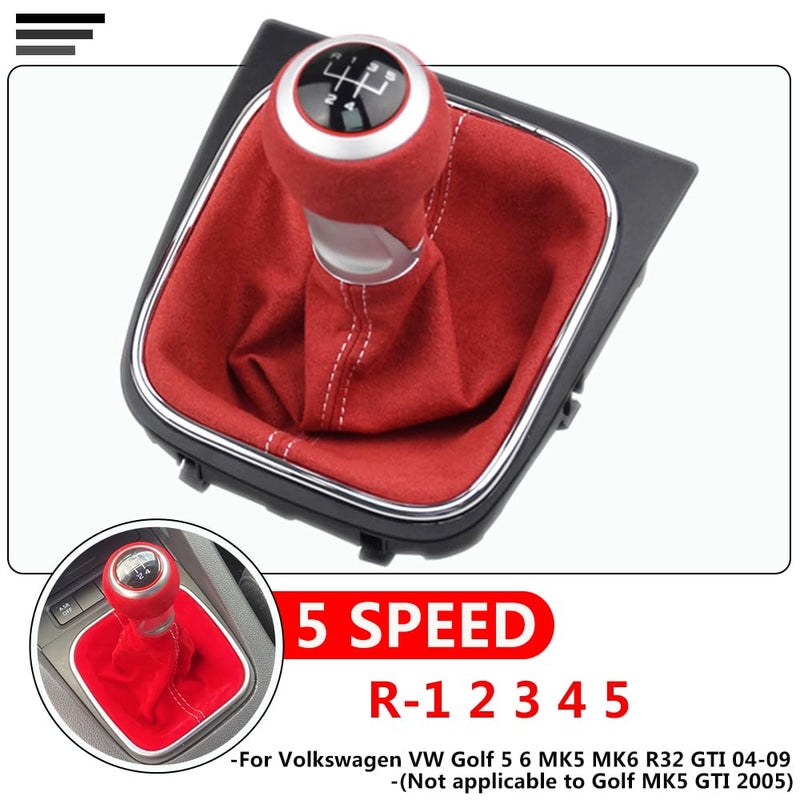 مقبض ناقل الحركة الأحمر 5 سرعات لجولف 5 6 MK5 MK6 R32 GTI 2004-2009 مع غطاء من الجلد السويدي - Image 4