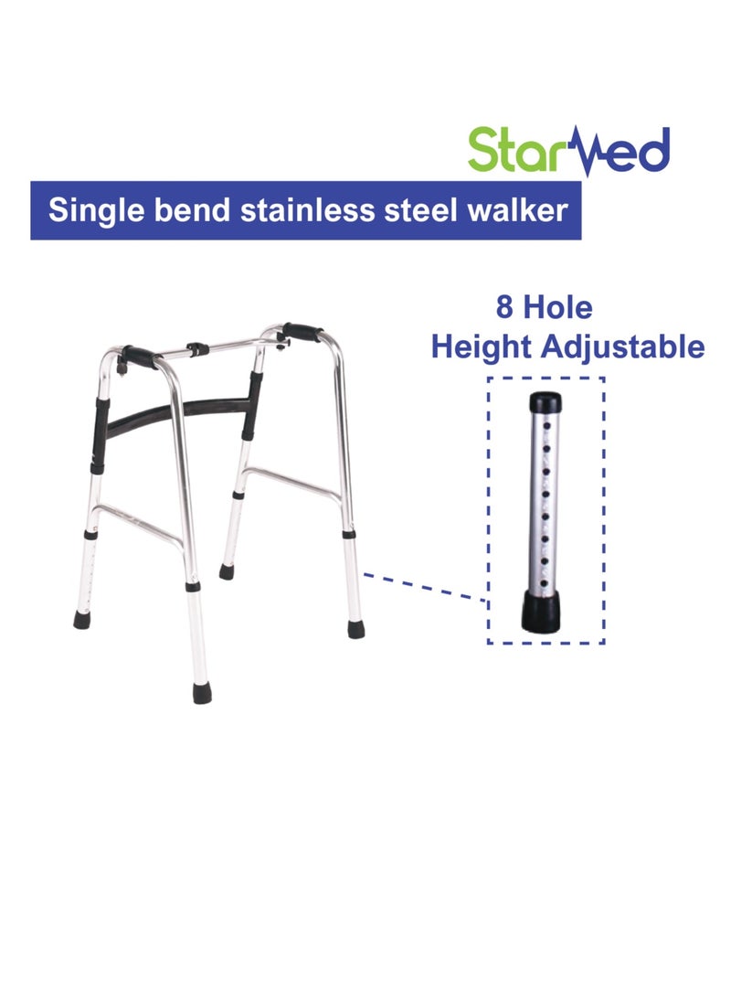 STARMED - StarMed Stainless steel Single Bend Walker, Adjustable Height, Lightweight Walking Support, button bend… - Image 1