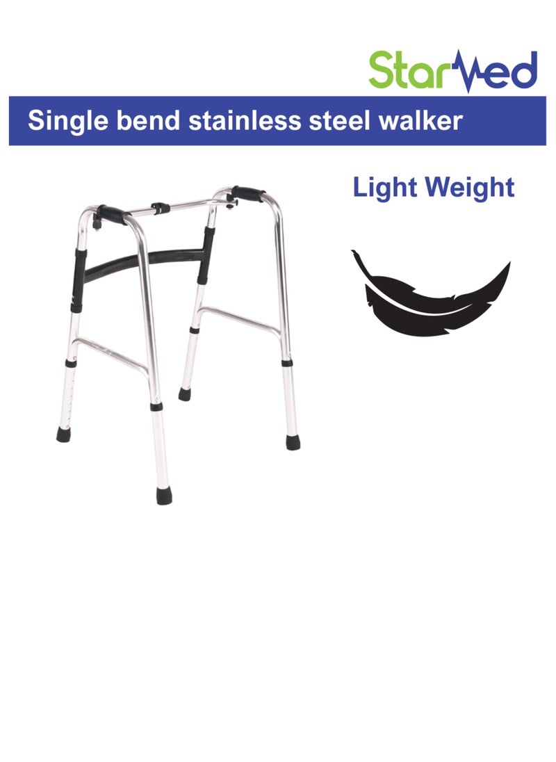 STARMED - StarMed Stainless steel Single Bend Walker, Adjustable Height, Lightweight Walking Support, button bend… - Image 1