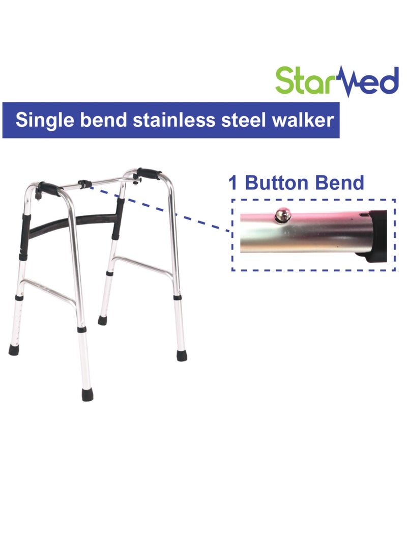 STARMED - StarMed Stainless steel Single Bend Walker, Adjustable Height, Lightweight Walking Support, button bend… - Image 1